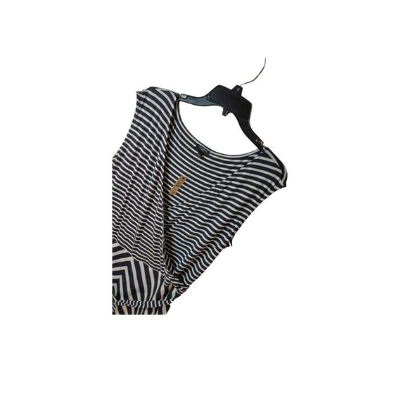 TALBOTS MAXI DRESS-Black/White Striped Belted Cotton/Modal Knit Sleeveless plus - Picture 5 of 7